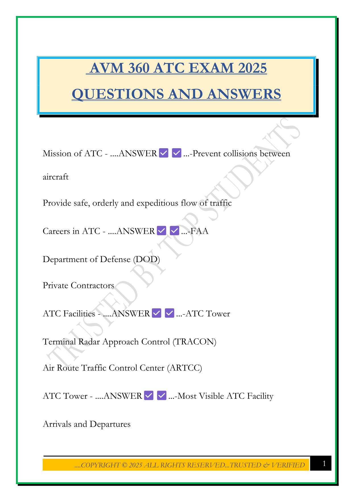 AVM 360 ATC EXAM 2025 QUESTIONS AND ANSWERS