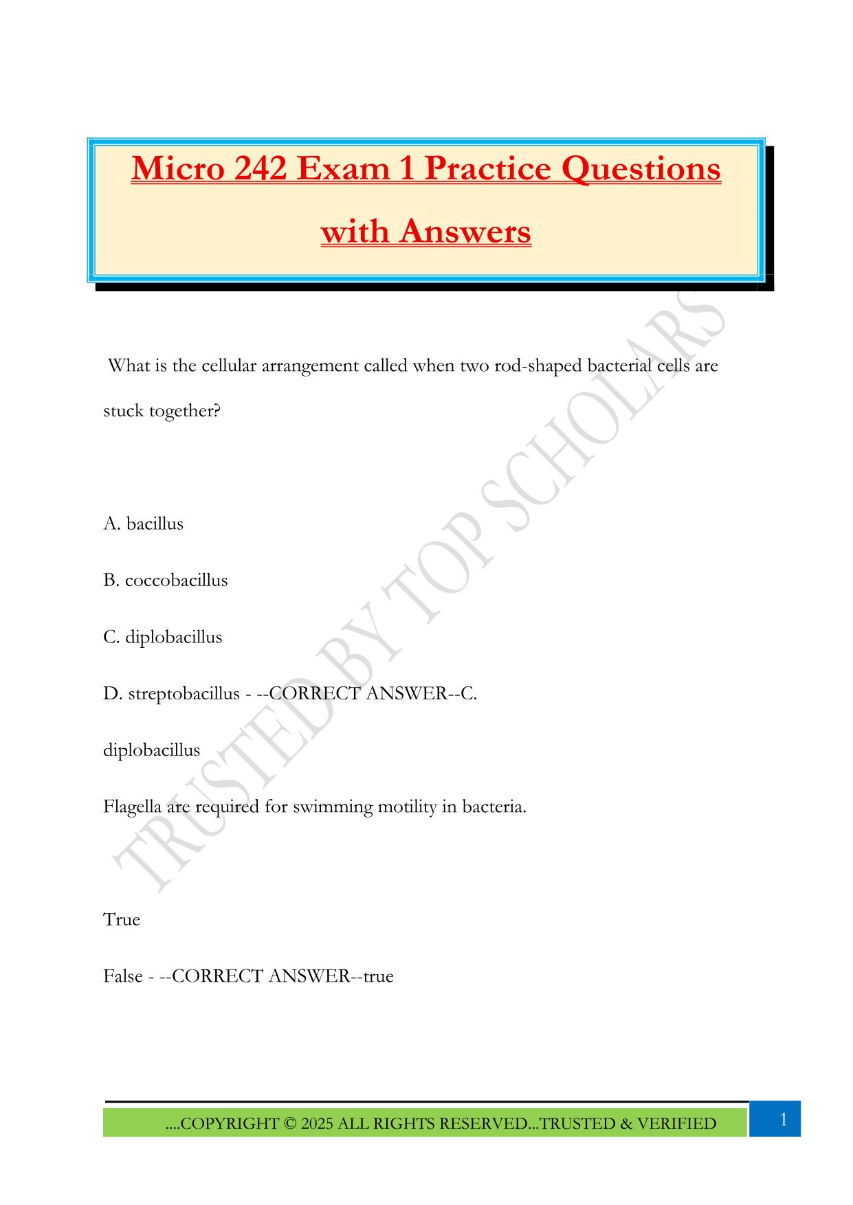 Micro 242 Exam 1 Practice Questions with Answers