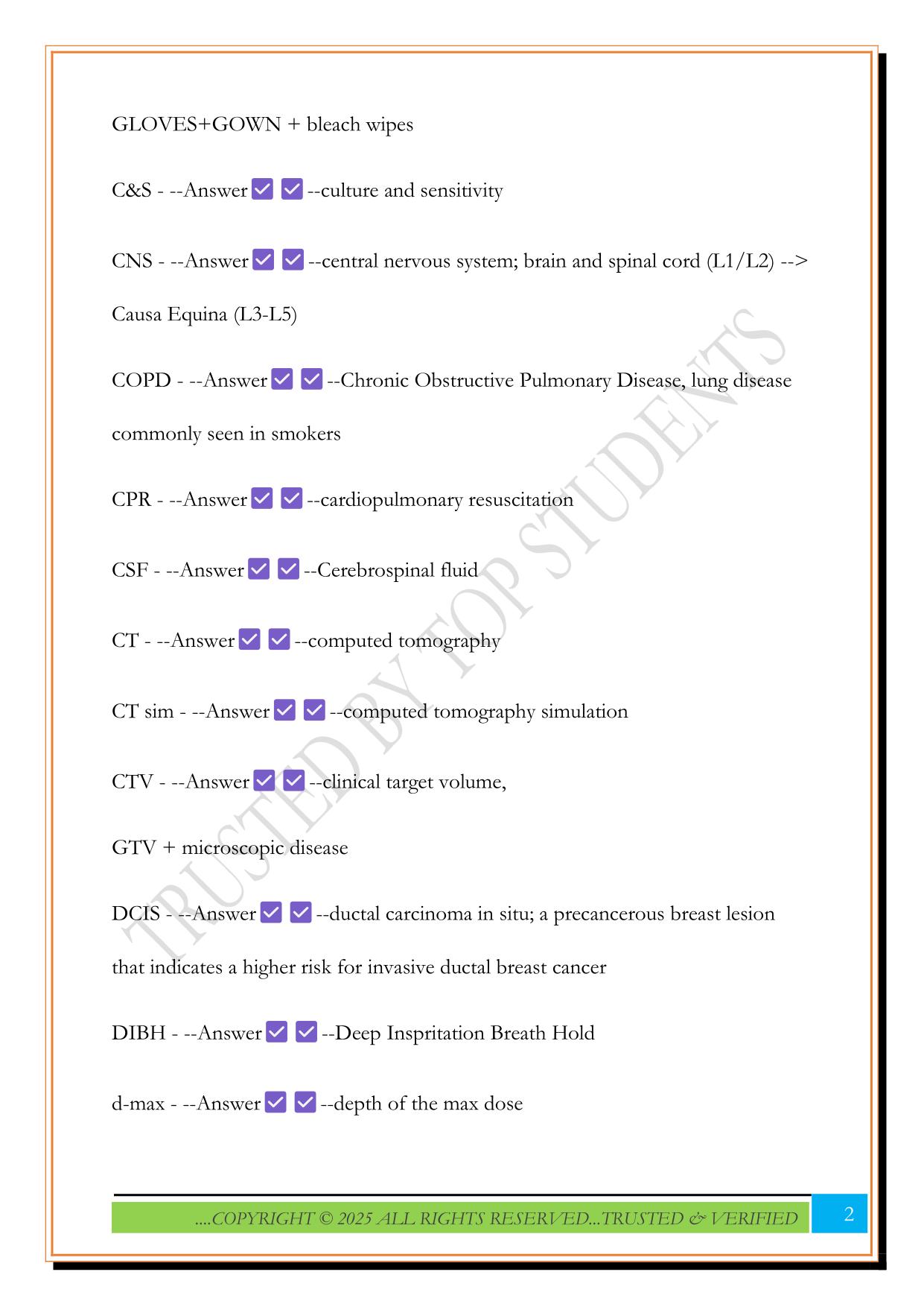 Radiation Therapy - CAMRT Glossary Exam 2025 Questions and Answers