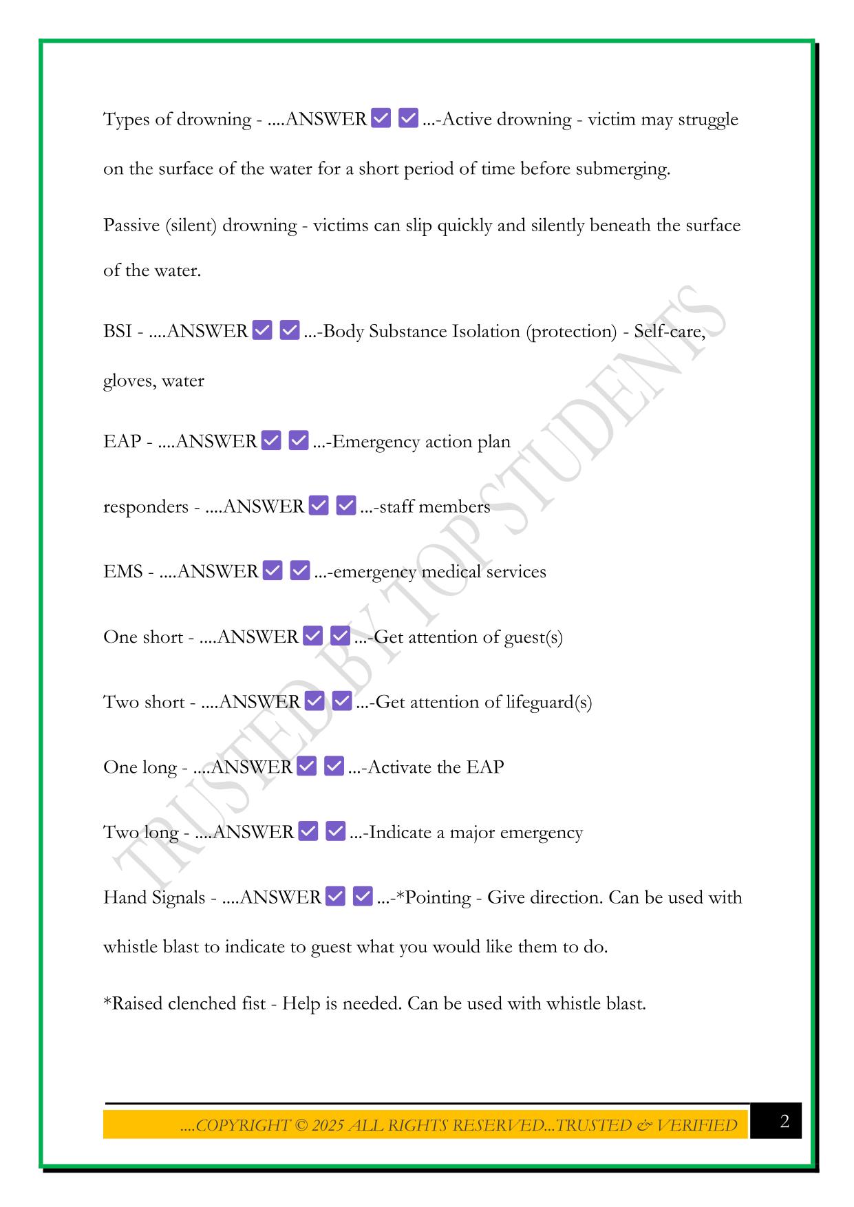 ELLIS AND ASSOCIATES LIFEGUARD TRAINING EXAM 2025 QUESTIONS AND ANSWERS