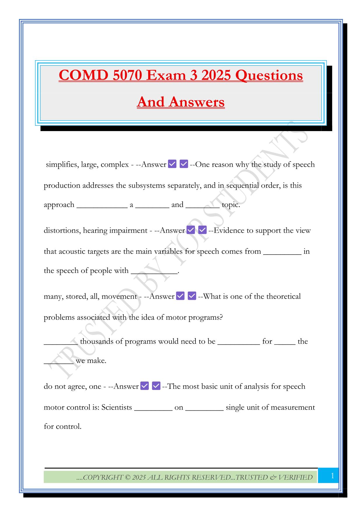 COMD 5070 Exam 3 2025 Questions And Answers
