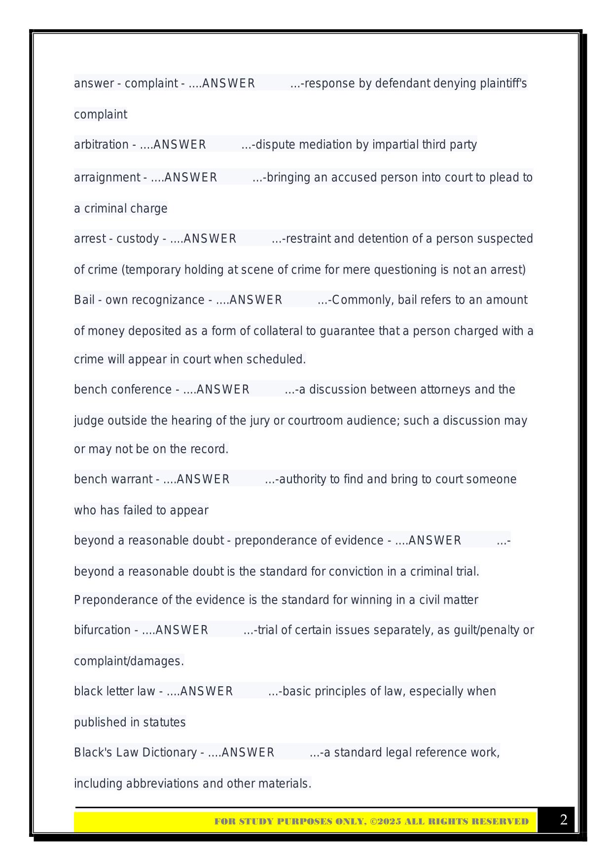 AAERT - CER - Section 1 Court Proceedings 2025 Questions and Answers