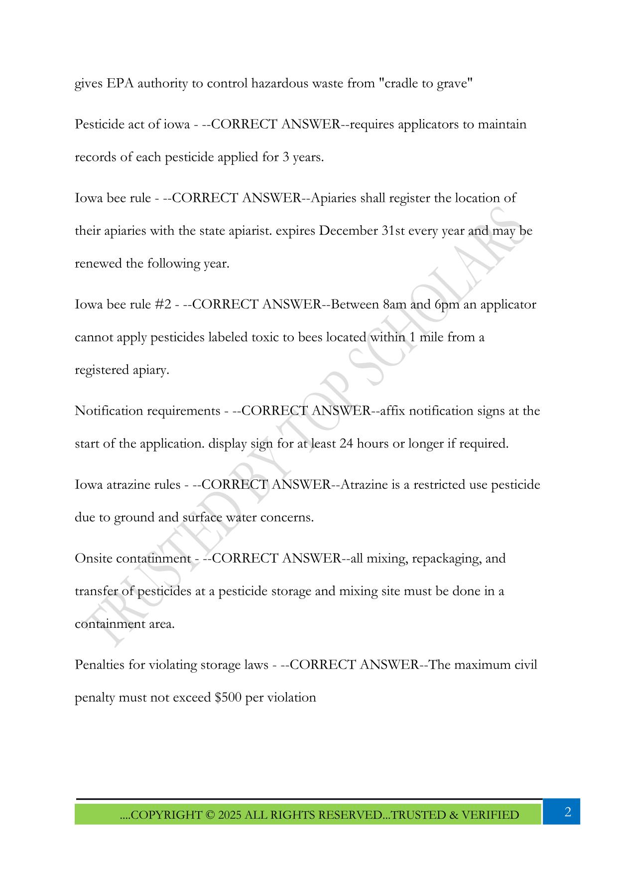 Iowa Core Pesticide Applicator Study Prep 2025 Questions and Answers