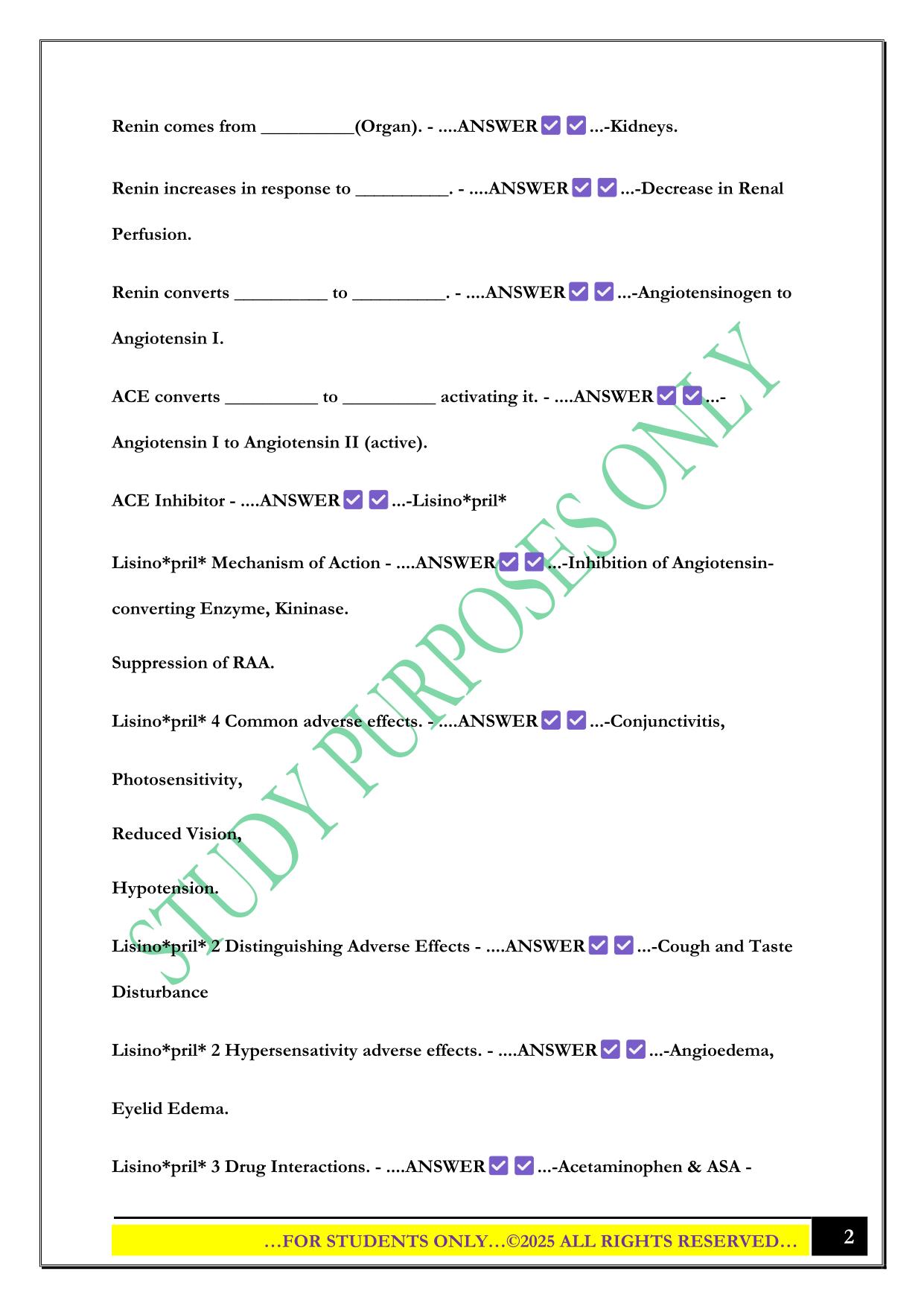 Systemic Pharmacology Exam 1 WUCO 2025 Questions and Answers