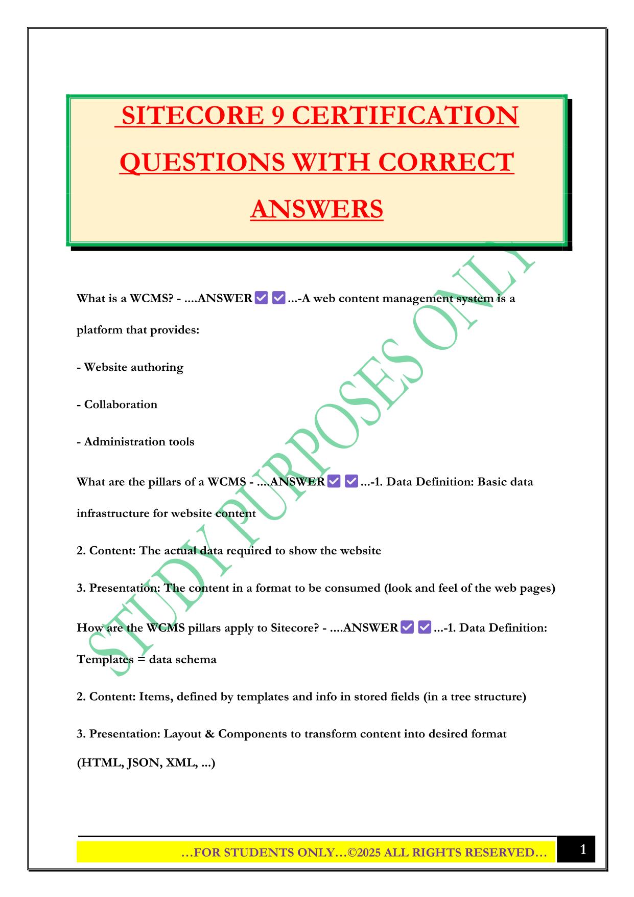 SITECORE 9 CERTIFICATION QUESTIONS WITH CORRECT ANSWERS