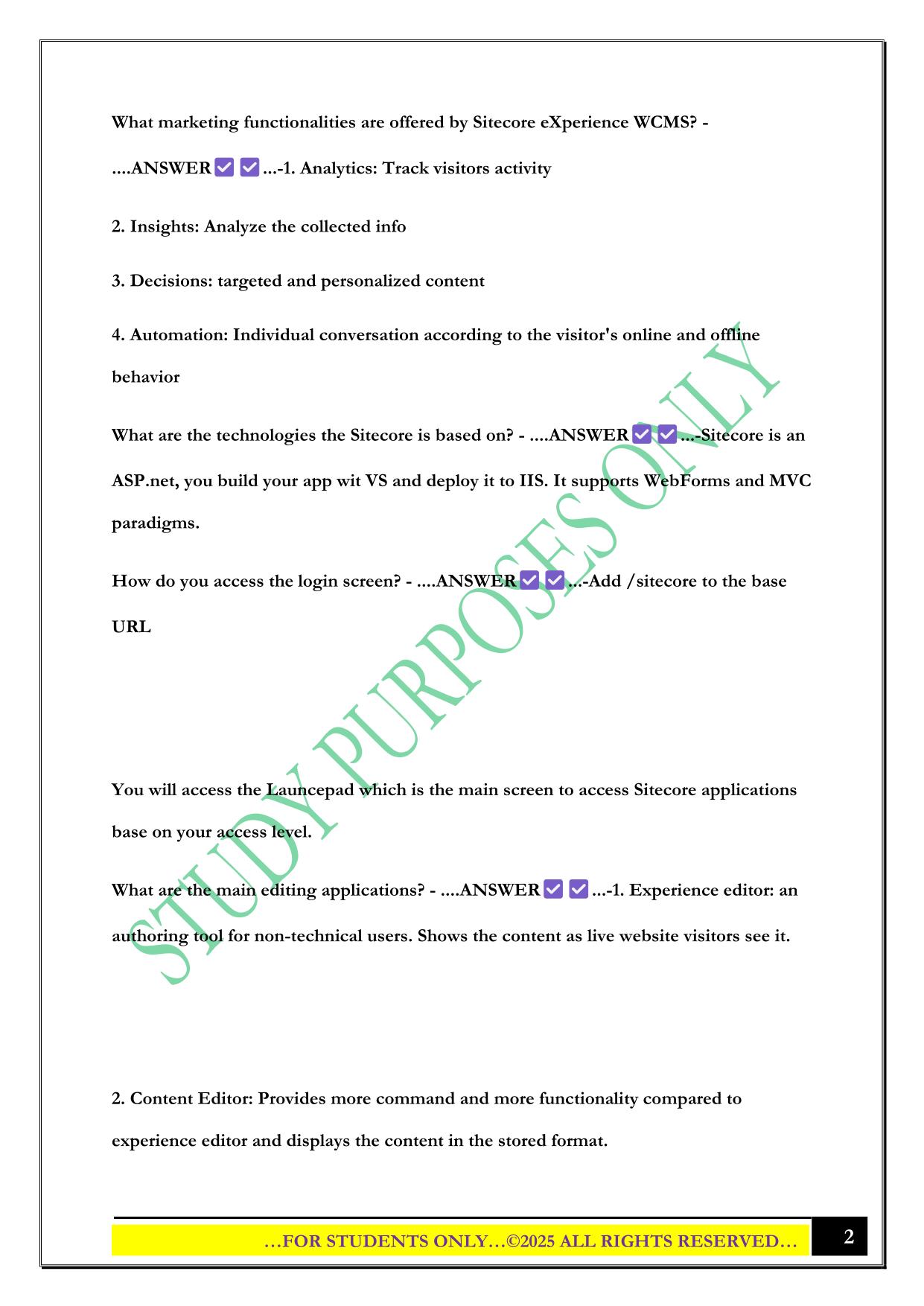 SITECORE 9 CERTIFICATION QUESTIONS WITH CORRECT ANSWERS