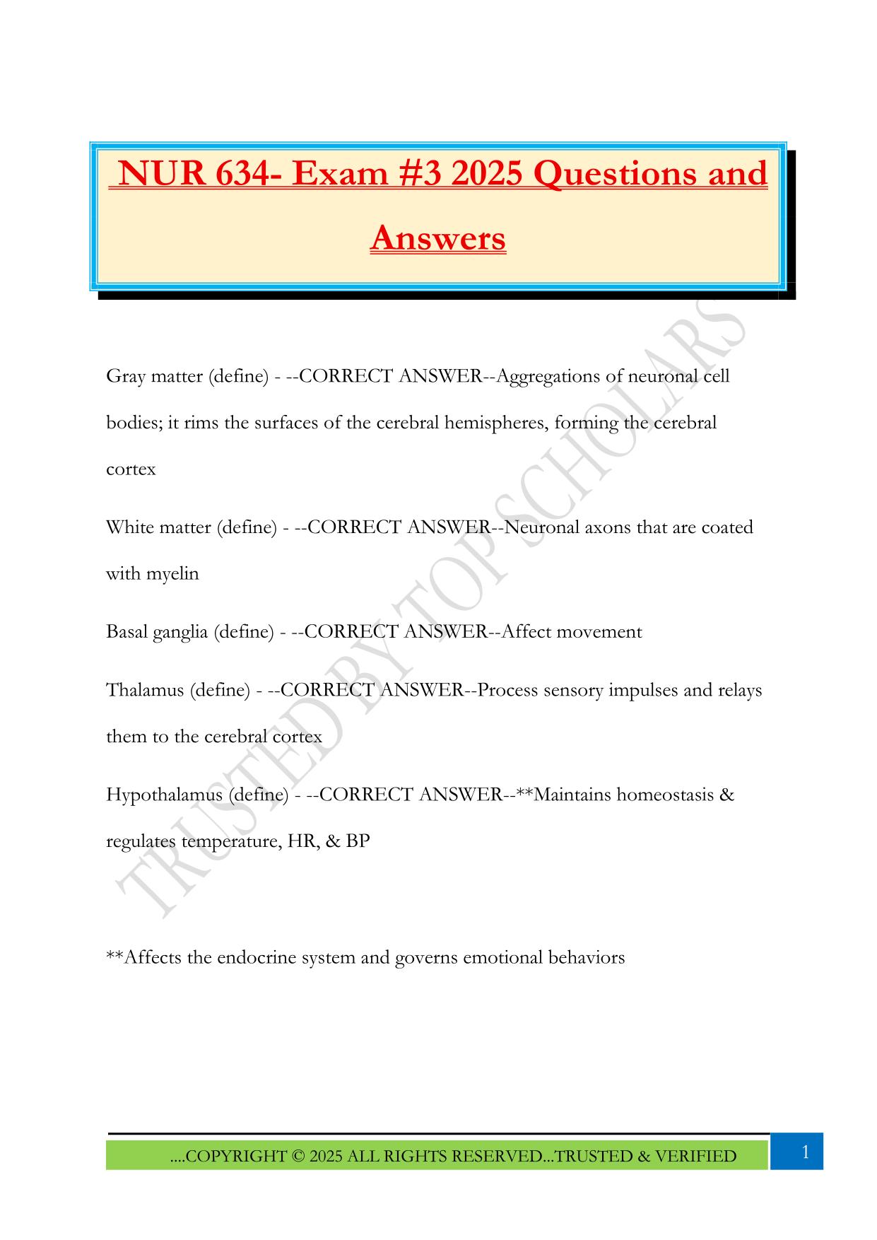 NUR 634- Exam #3 2025 Questions and Answers