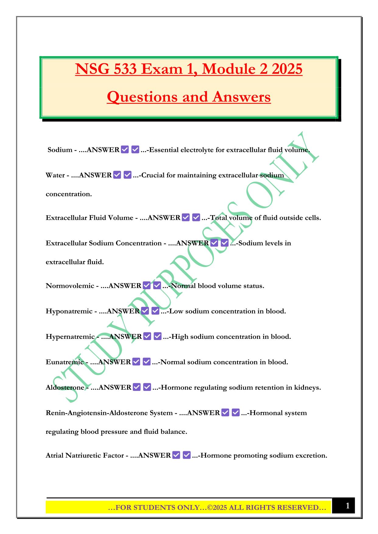 NSG 533 Exam 1, Module 2 2025 Questions and Answers
