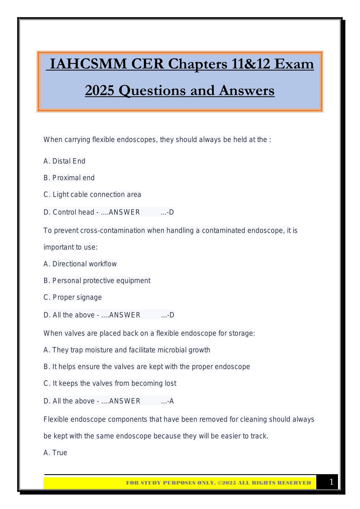 IAHCSMM CER Chapters 11&12 Exam 2025 Questions and Answers