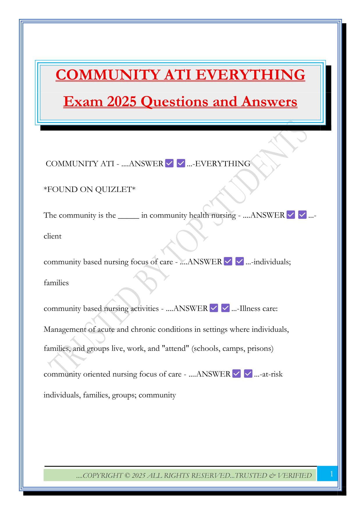 COMMUNITY ATI EVERYTHING Exam 2025 Questions and Answers
