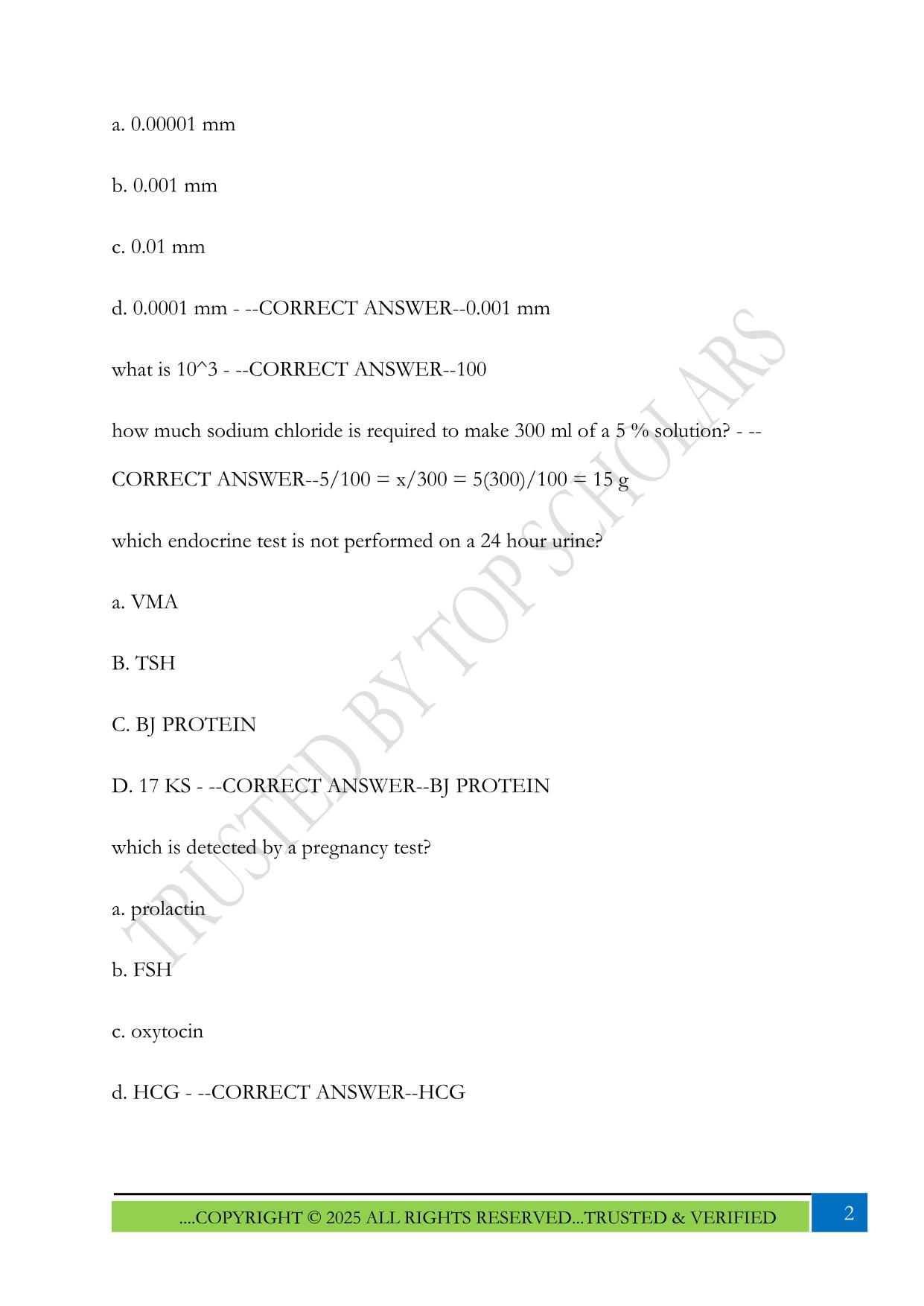 CSMLS Exam 2025 Questions and Answers