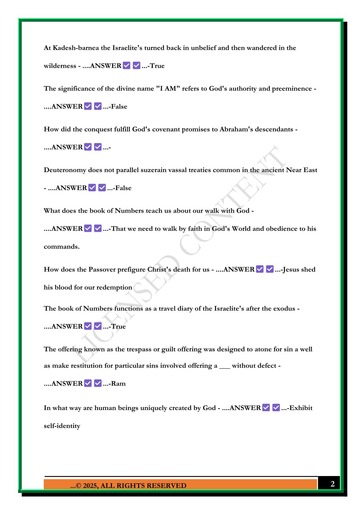 BIBL-104 QUIZ 2 STUDY GUIDE 2025 QUESTIONS AND ANSWERS