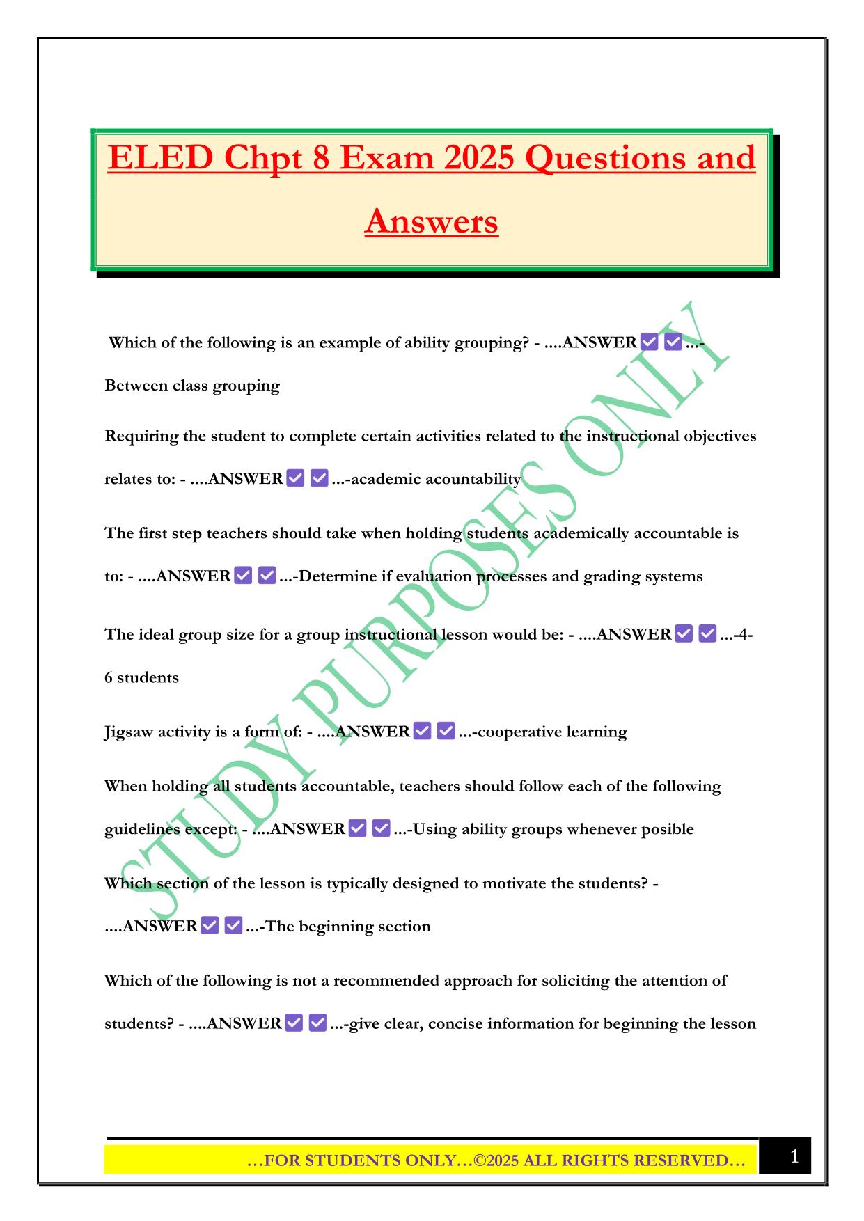 ELED Chpt 8 Exam 2025 Questions and Answers