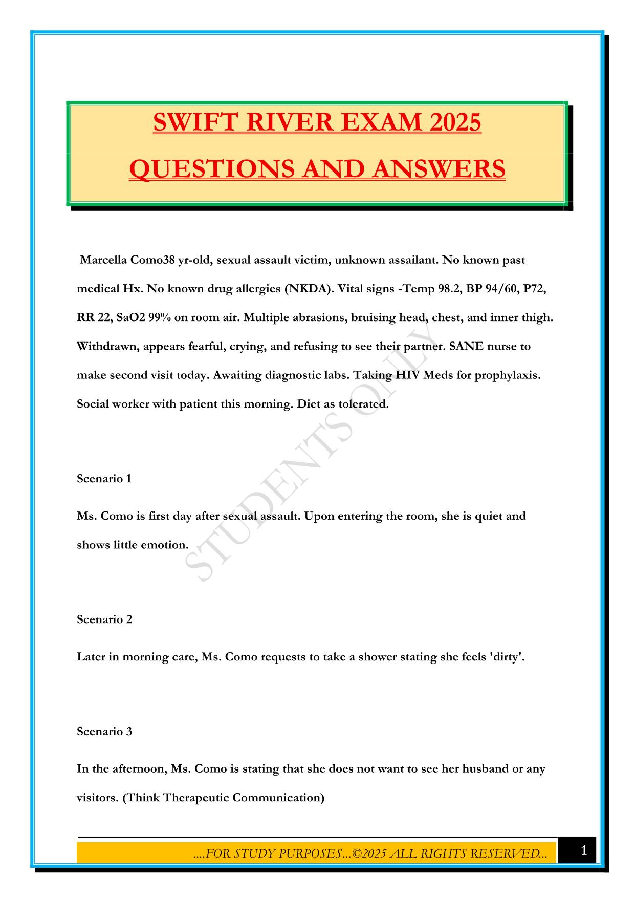 SWIFT RIVER EXAM 2025 QUESTIONS AND ANSWERS