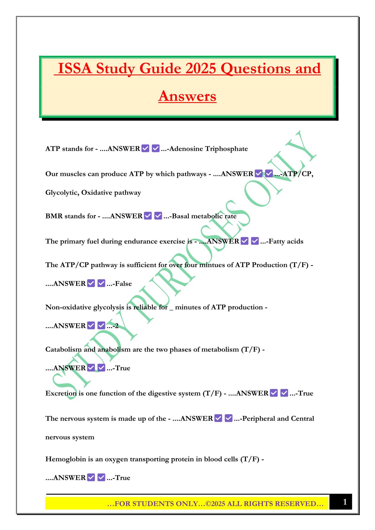 ISSA Study Guide 2025 Questions and Answers