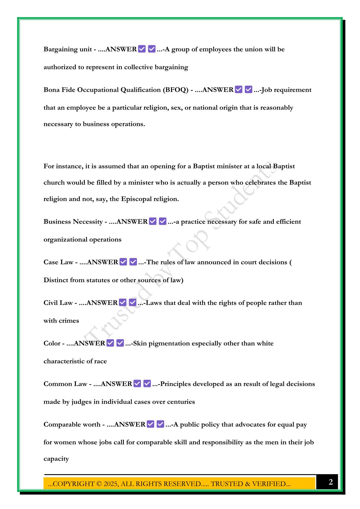 WGU - EMPLOYMENT LAW EXAM 2025 QUESTIONS AND ANSWERS