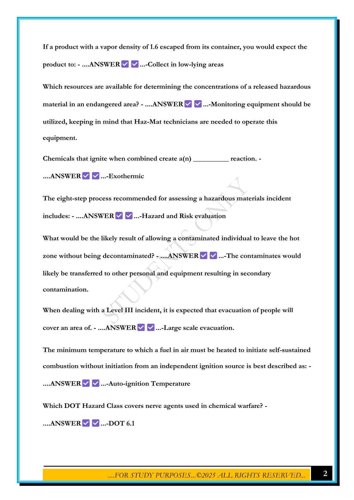 HAZMAT OPERATIONS TEST 2025 QUESTIONS AND ANSWERS