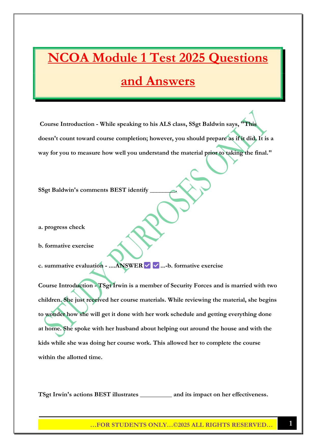 NCOA Module 1 Test 2025 Questions and Answers