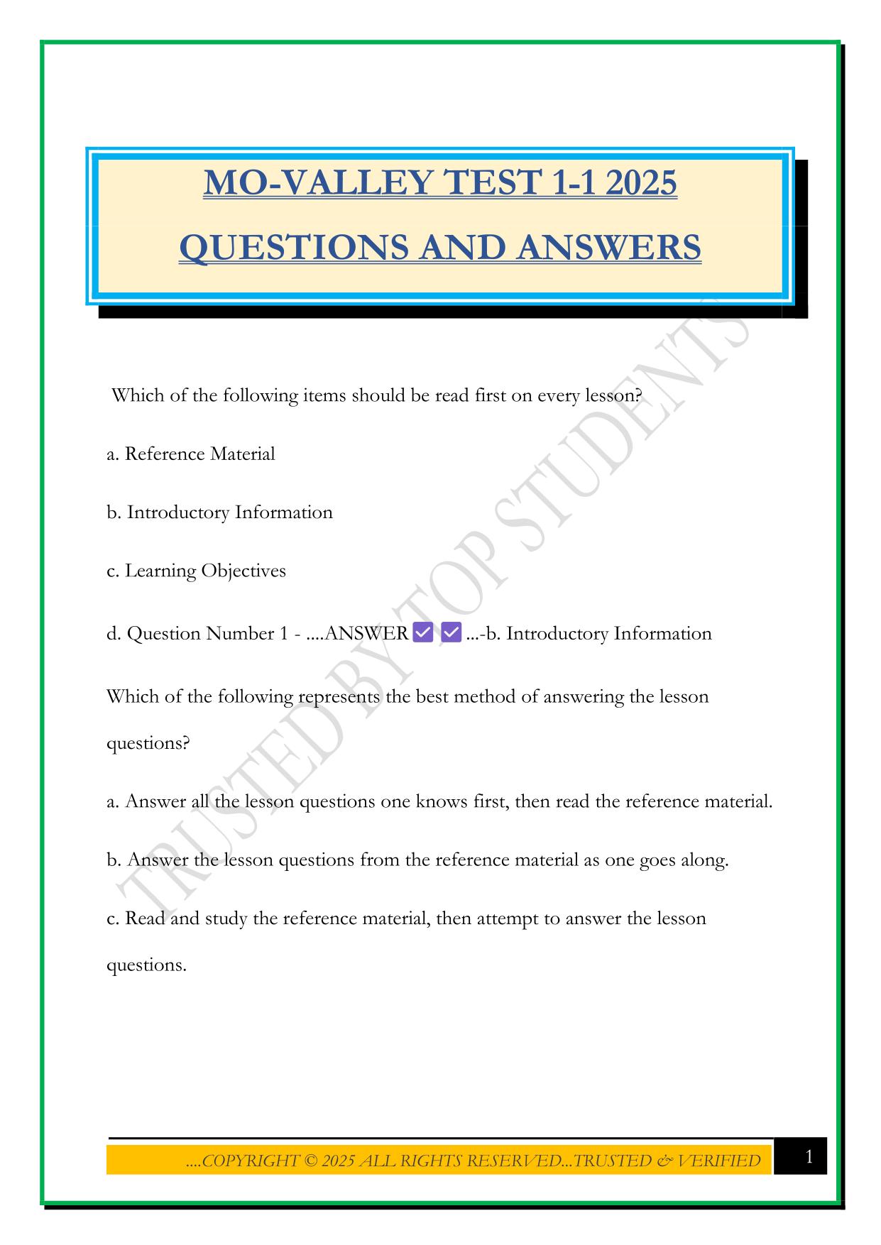 MO-VALLEY TEST 1-1 2025 QUESTIONS AND ANSWERS