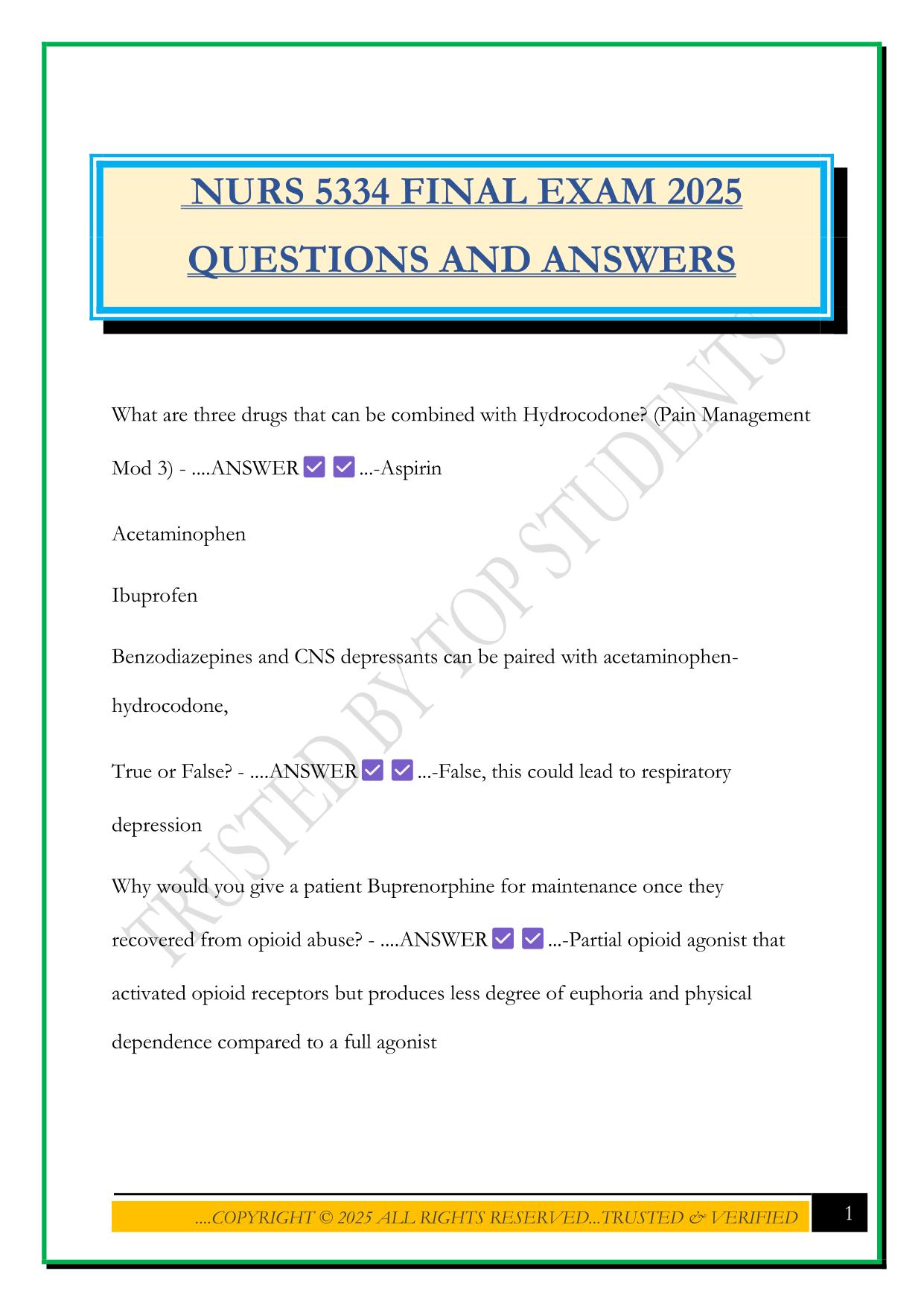 NURS 5334 FINAL EXAM 2025 QUESTIONS AND ANSWERS