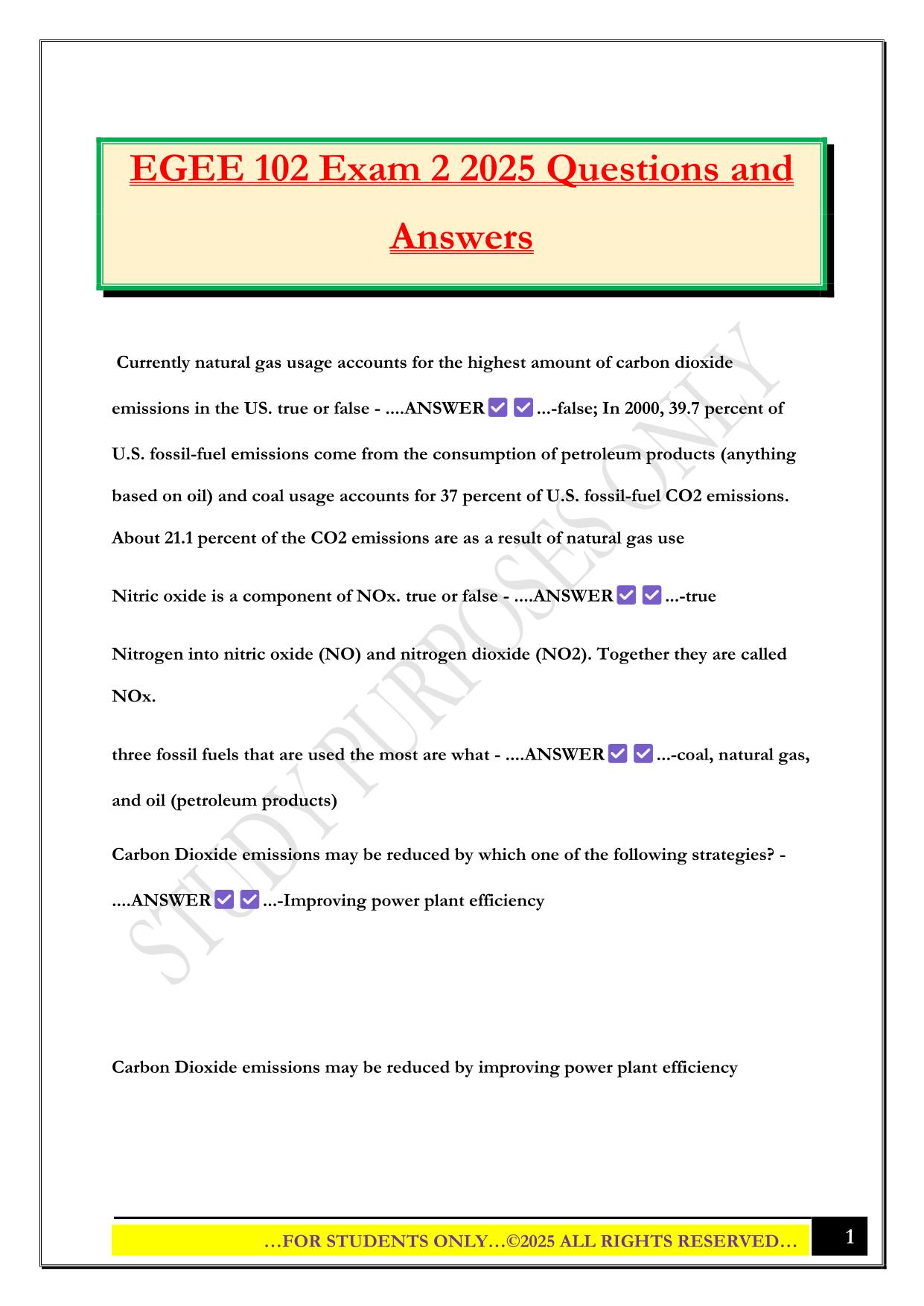 EGEE 102 Exam 2 2025 Questions and Answers