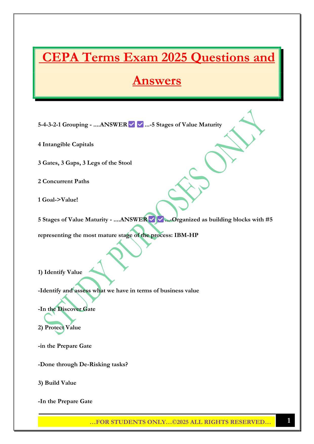 CEPA Terms Exam 2025 Questions and Answers