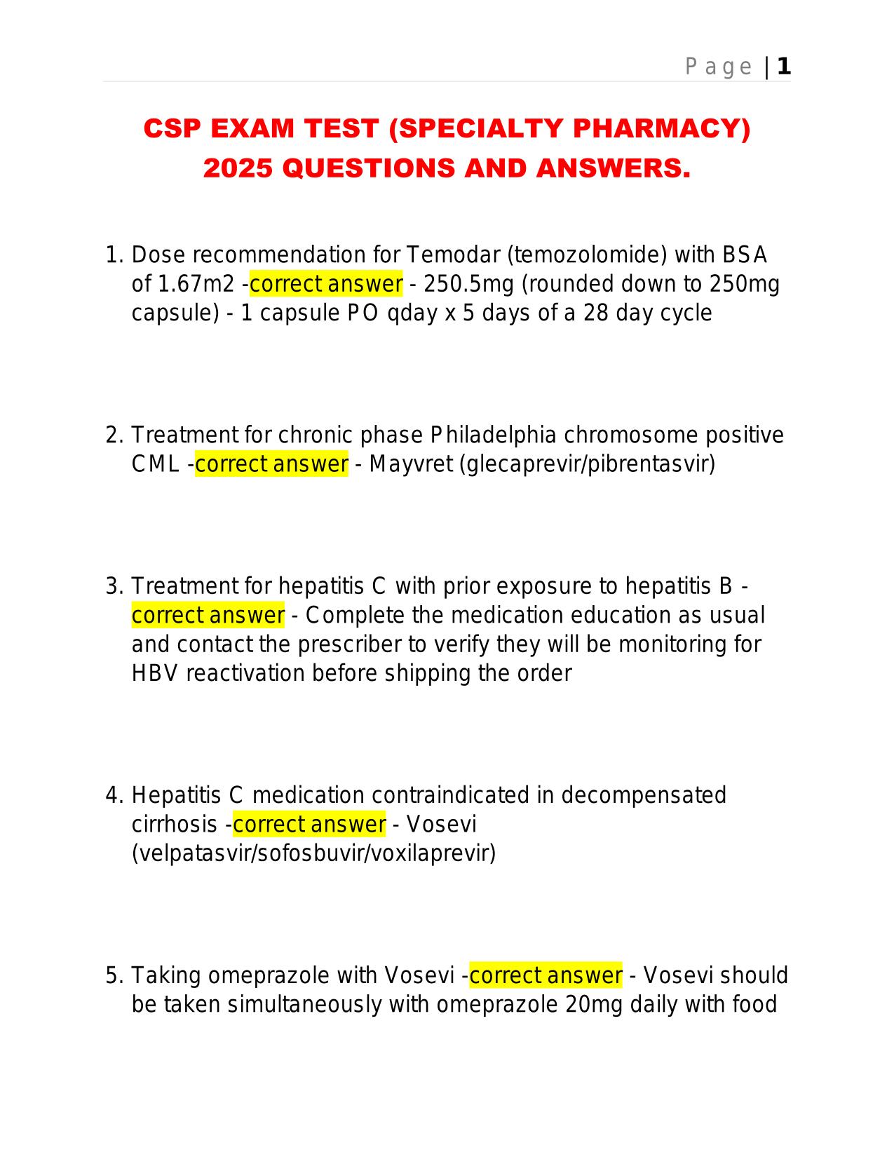 CSP EXAM TEST (SPECIALTY PHARMACY) 2025 QUESTIONS AND ANSWERS.