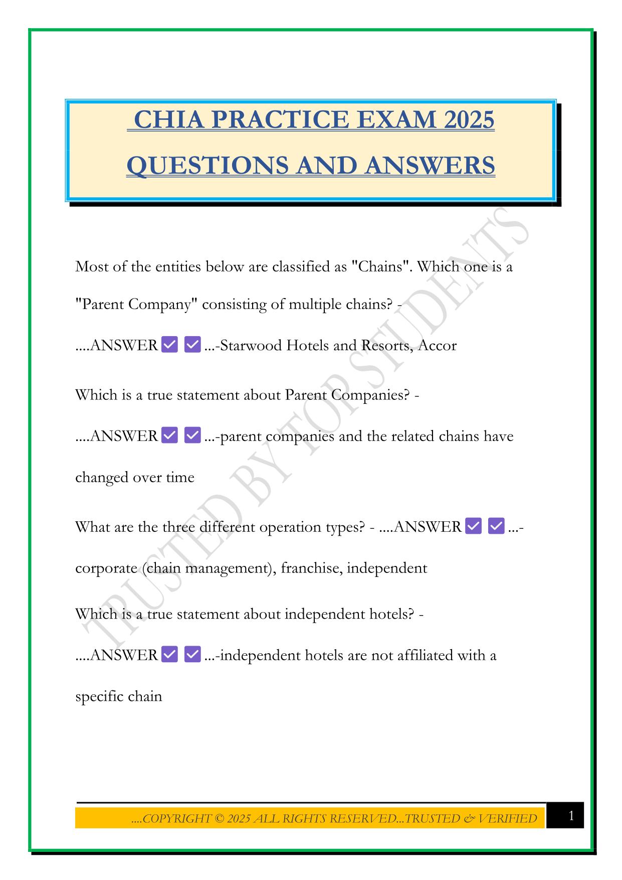 CHIA PRACTICE EXAM 2025 QUESTIONS AND ANSWERS