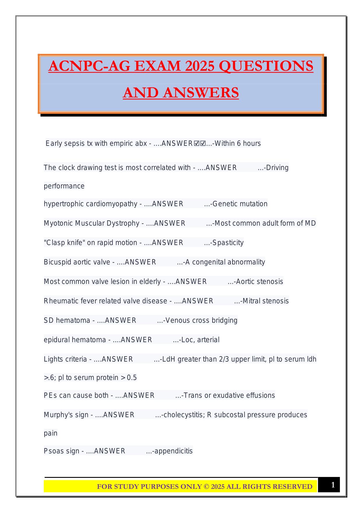 ACNPC-AG EXAM 2025 QUESTIONS AND ANSWERS