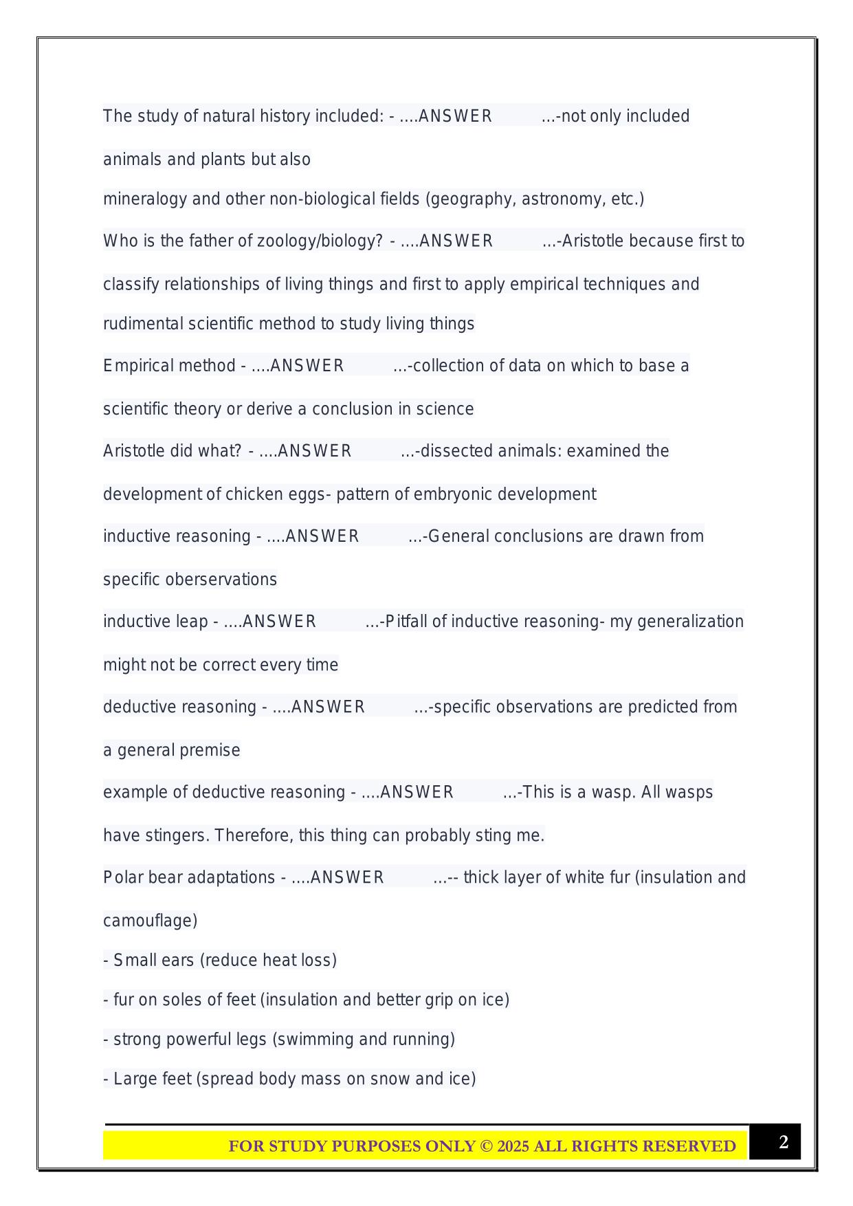 Biology 121 Midterm Exam- U of S 2025 Questions and Answers