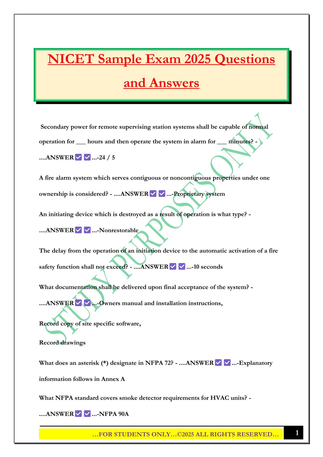 NICET Sample Exam 2025 Questions and Answers