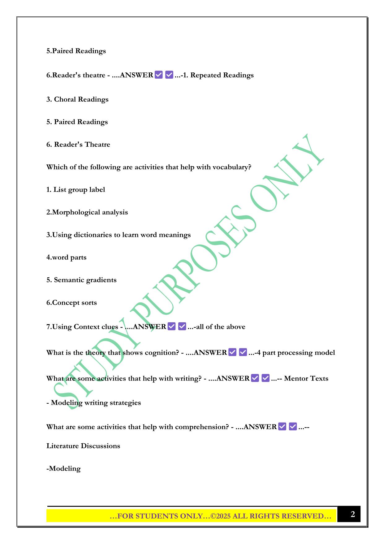 ELED 424 Final Exam 2025 Questions and Answers