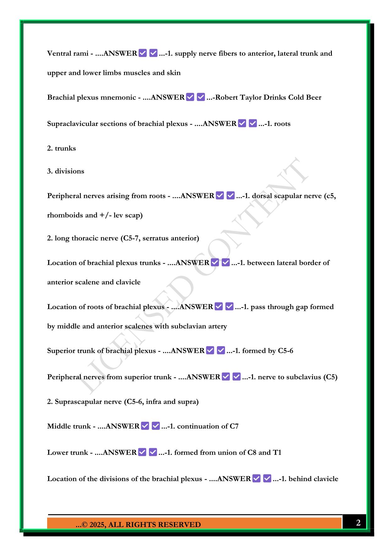 CHT EXAM - PERIPHERAL NERVE INJURIES 2025 QUESTIONS AND ANSWERS