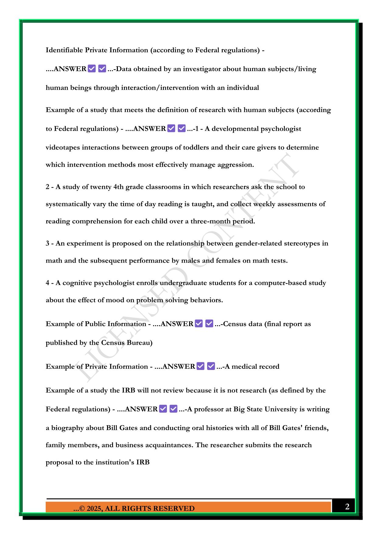 CITI TRAINING REVIEW: HUMAN SUBJECTS RESEARCH EXAM 2025 QUESTIONS AND ANSWERS