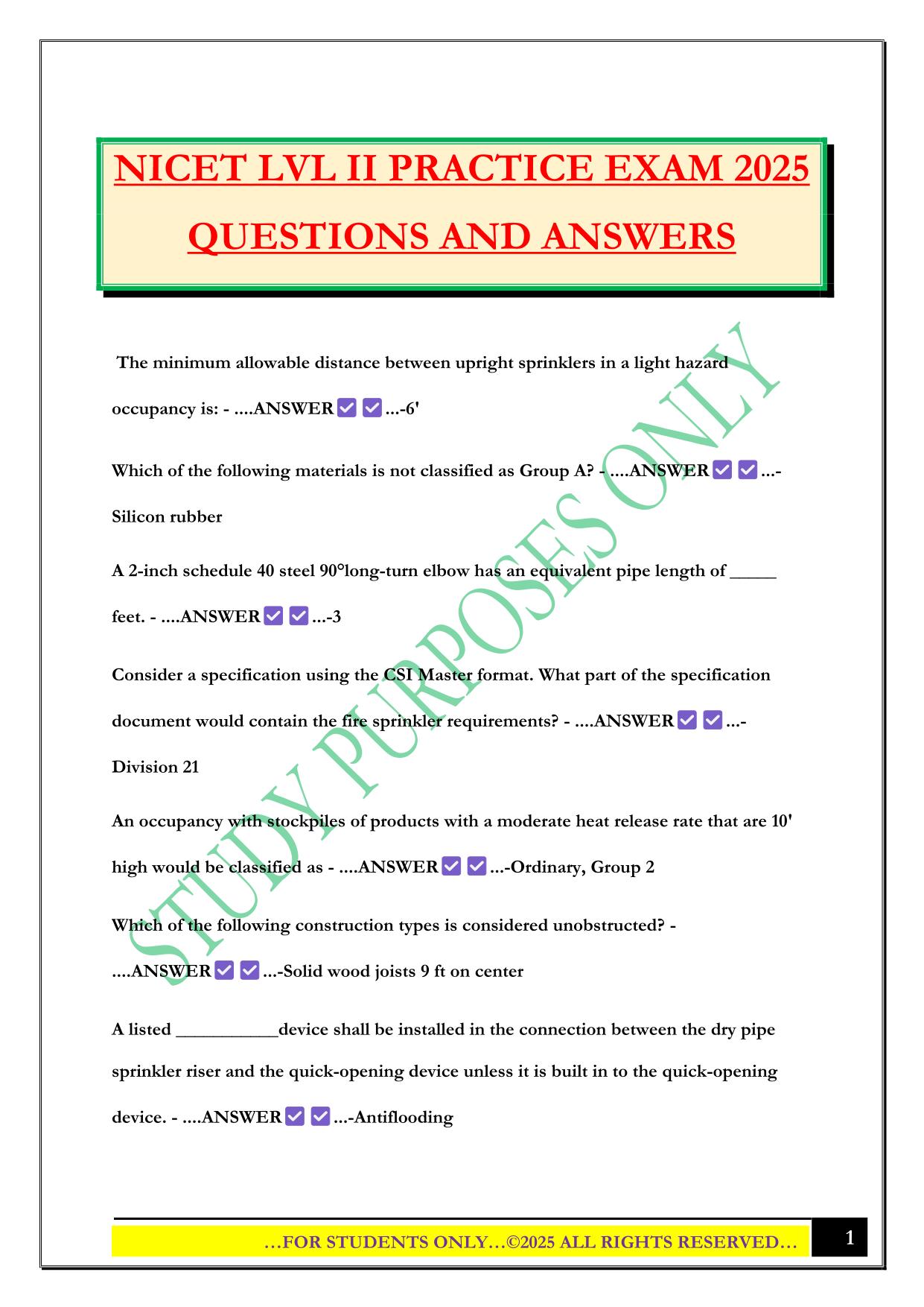 NICET LVL II PRACTICE EXAM 2025 QUESTIONS AND ANSWERS