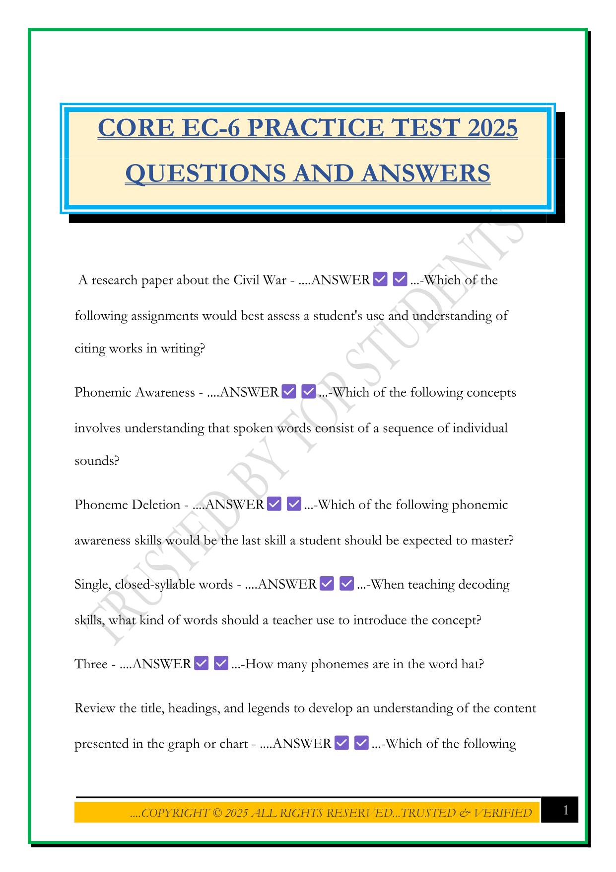 CORE EC-6 PRACTICE TEST 2025 QUESTIONS AND ANSWERS
