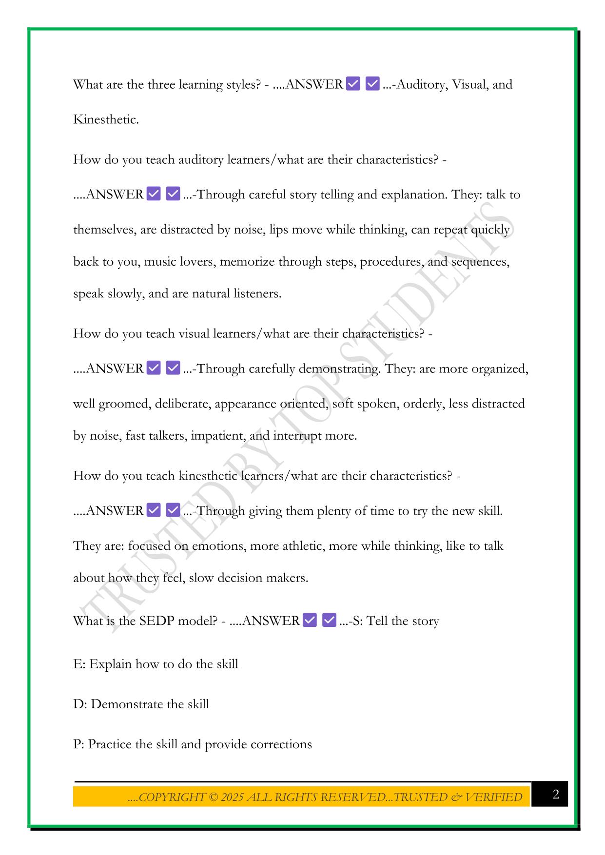 LIFETIME FITNESS SWIM INSTRUCTOR CERTIFICATION STUDY GUIDE QUESTIONS WITH CORRECT ANSWERS
