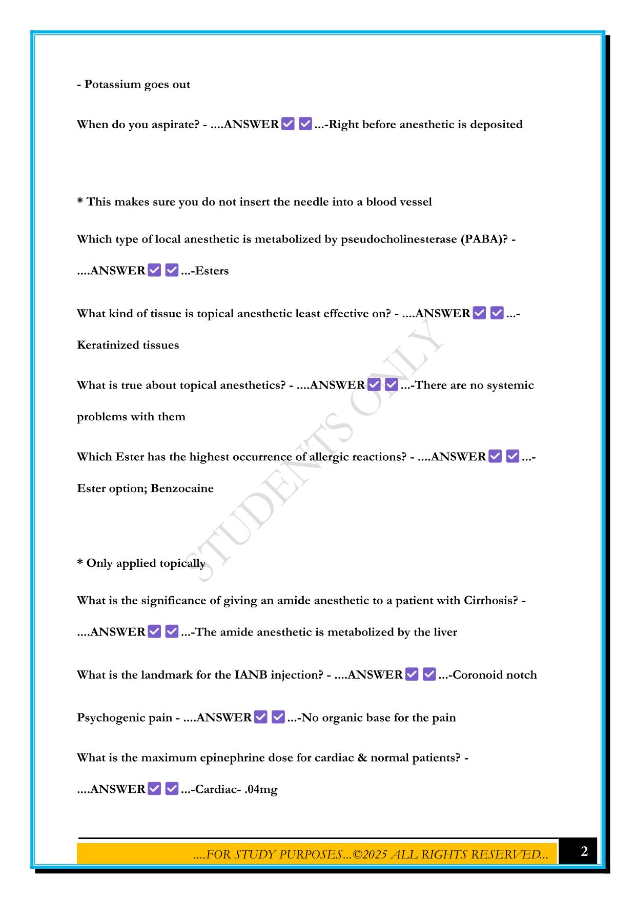ANESTHESIA MOCK EXAM 2025 QUESTIONS AND ANSWERS