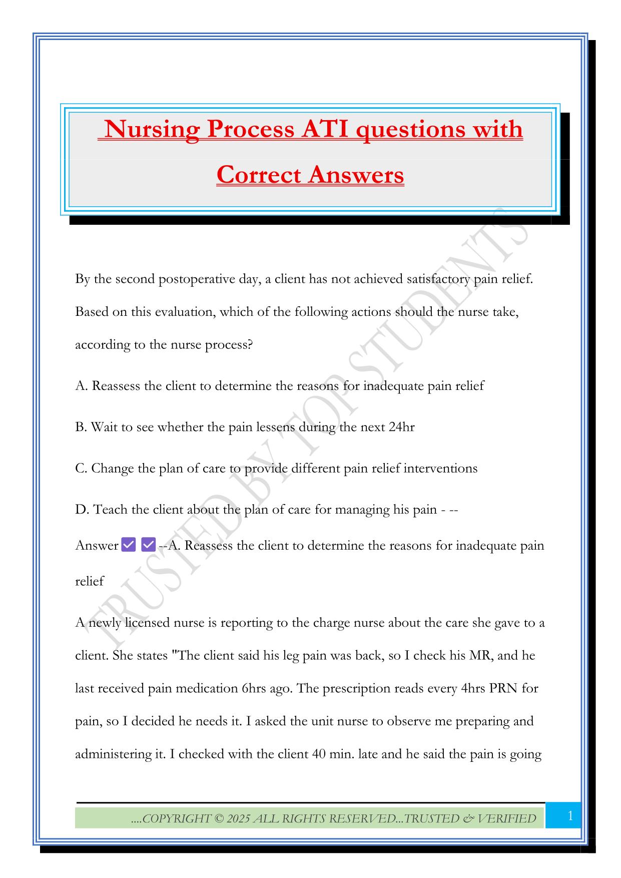 Nursing Process ATI questions with Correct Answers