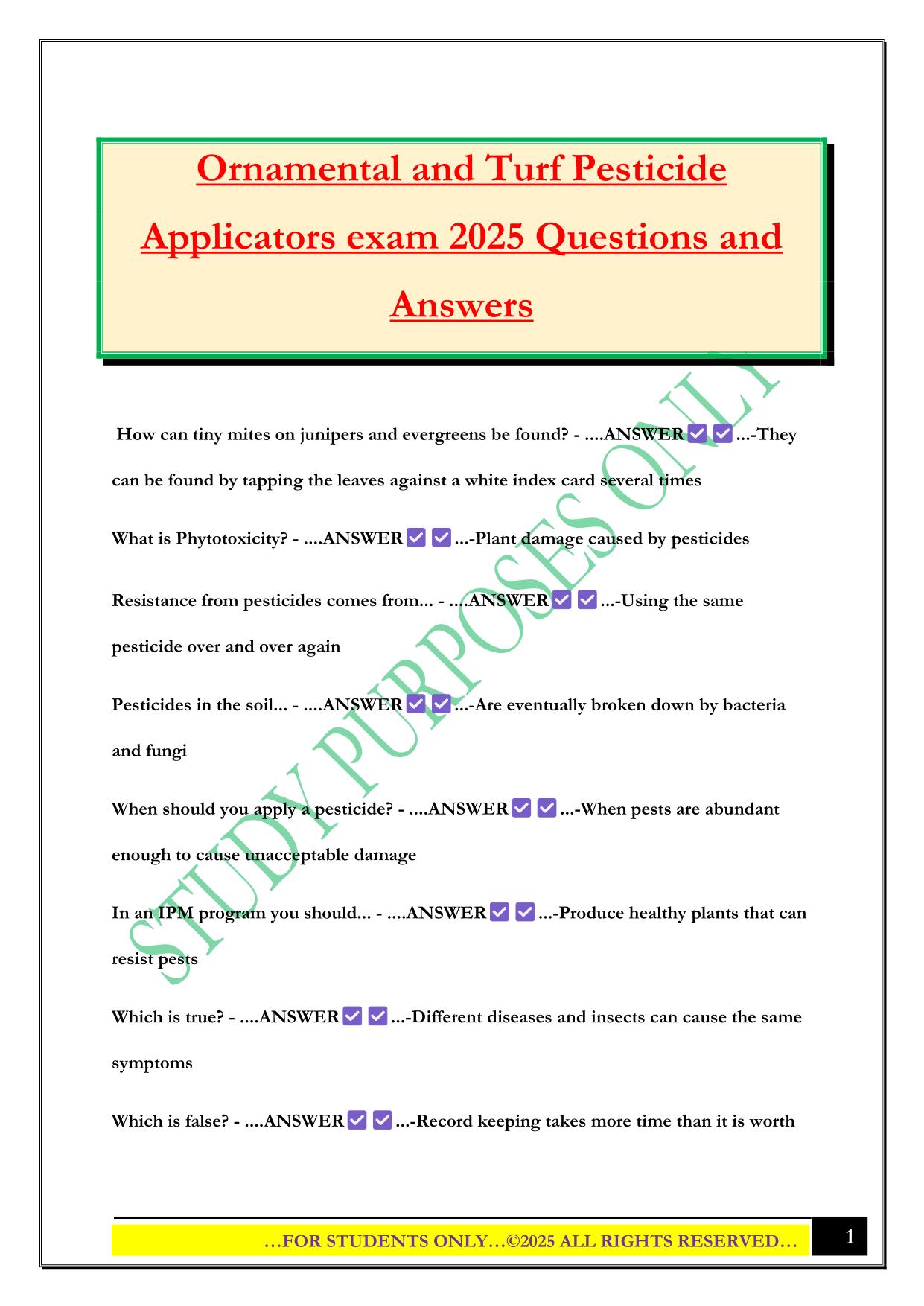 Ornamental and Turf Pesticide Applicators exam 2025 Questions and Answers