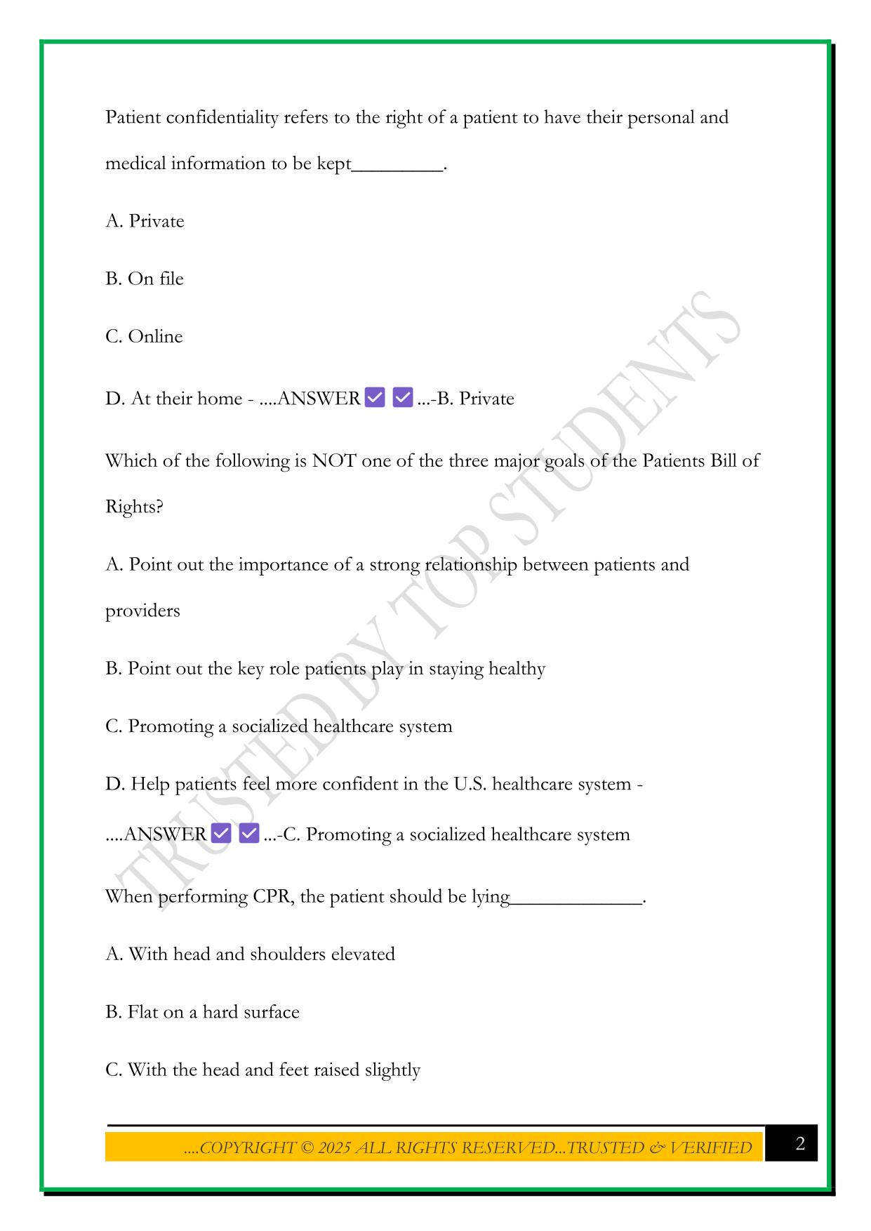 PATIENT CARE TECHNICIAN NATIONAL TEST 2025 QUESTIONS AND ANSWERS