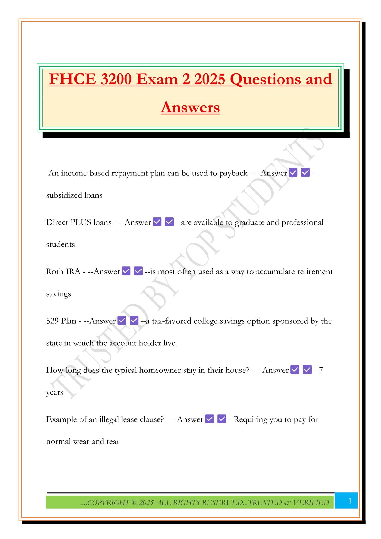 FHCE 3200 Exam 2 2025 Questions and Answers