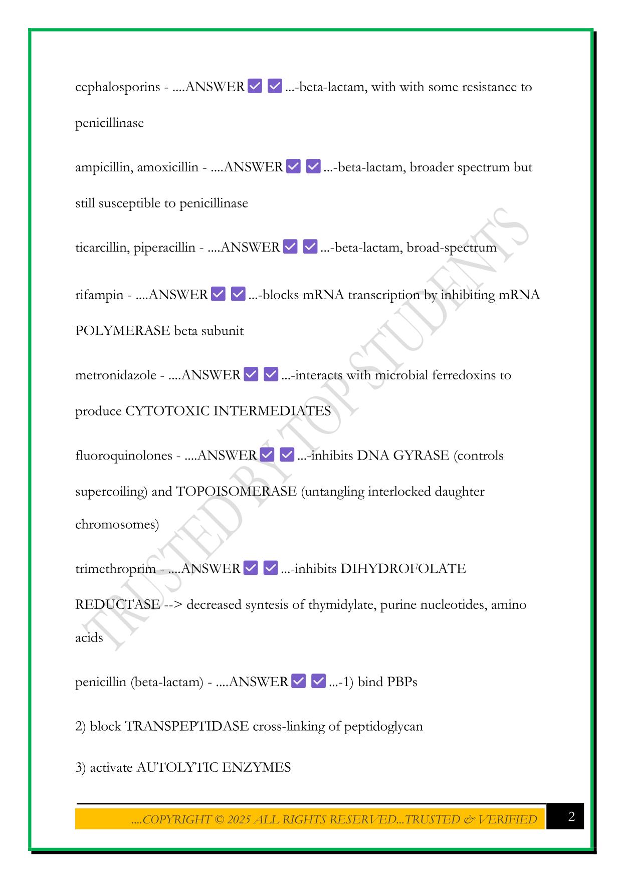 USMLE STEP 3 - DRUG MOA (INDICATIONS) EXAM 2025 QUESTIONS AND ANSWERS