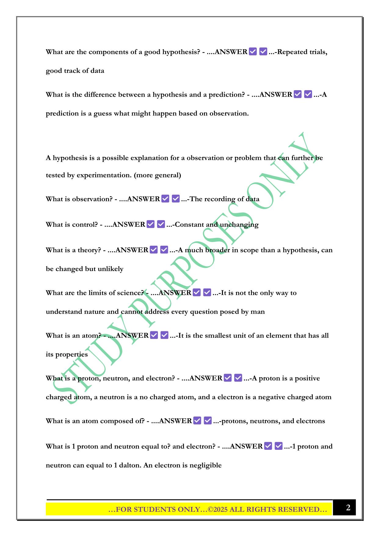 BSC 108 Exam 1 2025 Questions and Answers
