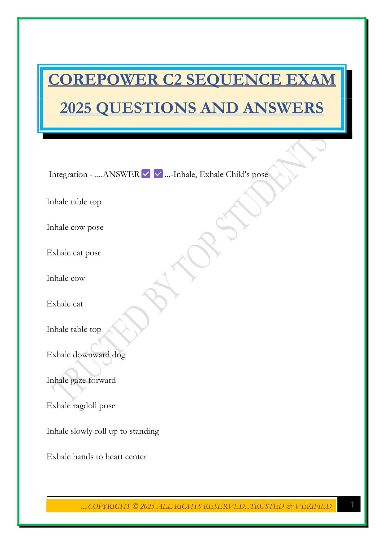 COREPOWER C2 SEQUENCE EXAM 2025 QUESTIONS AND ANSWERS