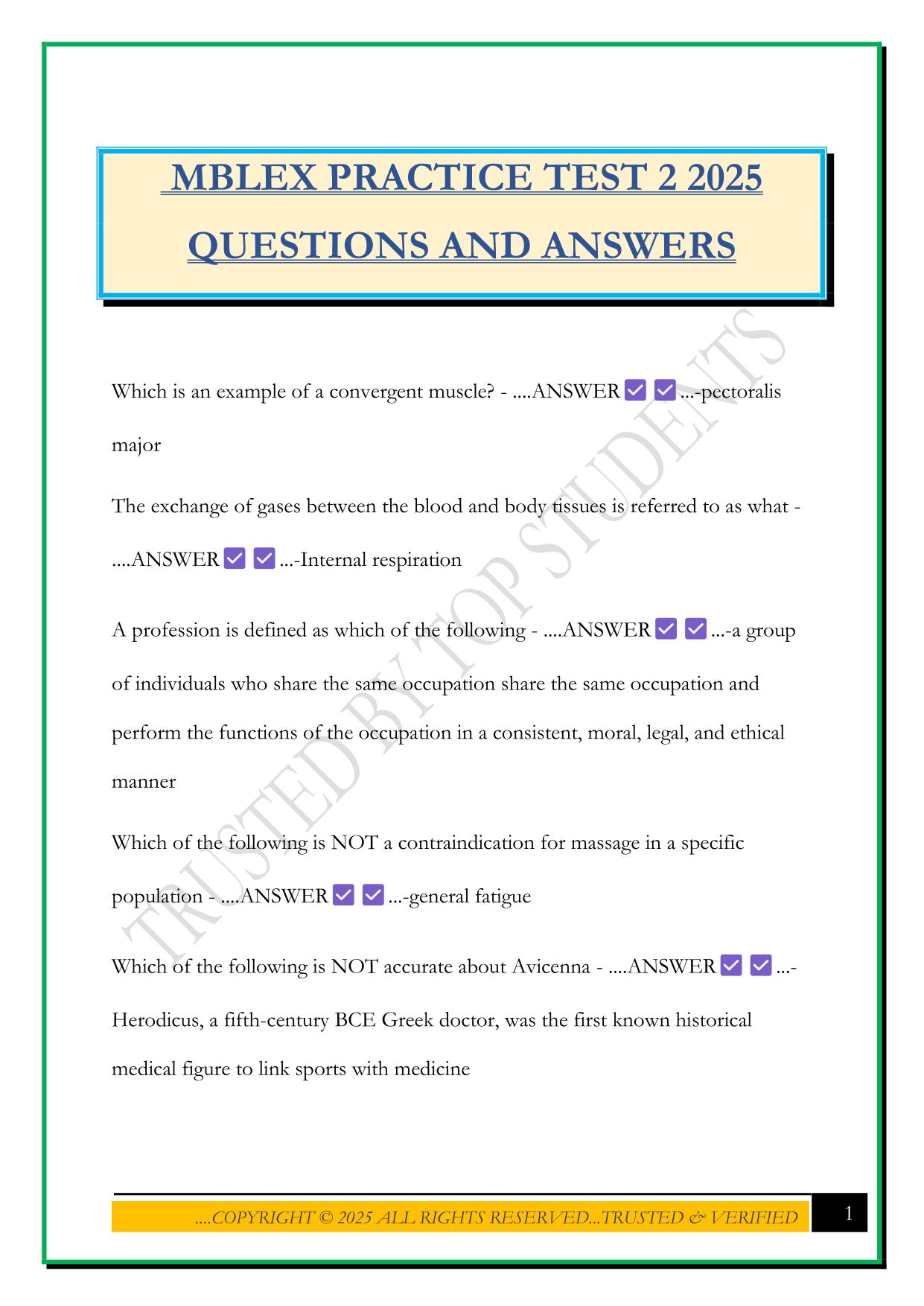 MBLEX PRACTICE TEST 2 2025 QUESTIONS AND ANSWERS