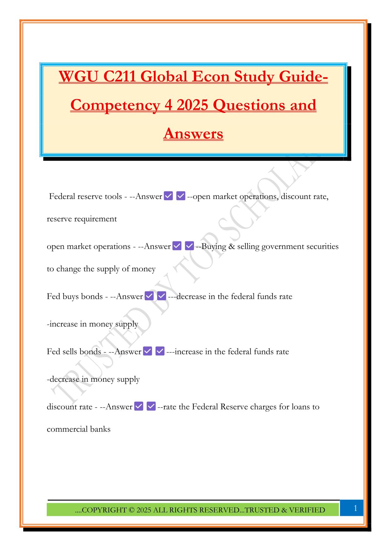 WGU C211 Global Econ Study Guide- Competency 4 2025 Questions and Answers