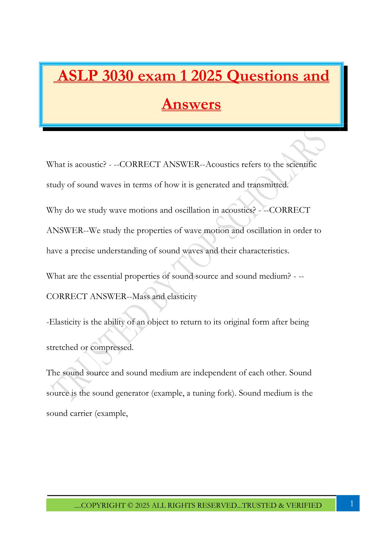 ASLP 3030 exam 1 2025 Questions and Answers