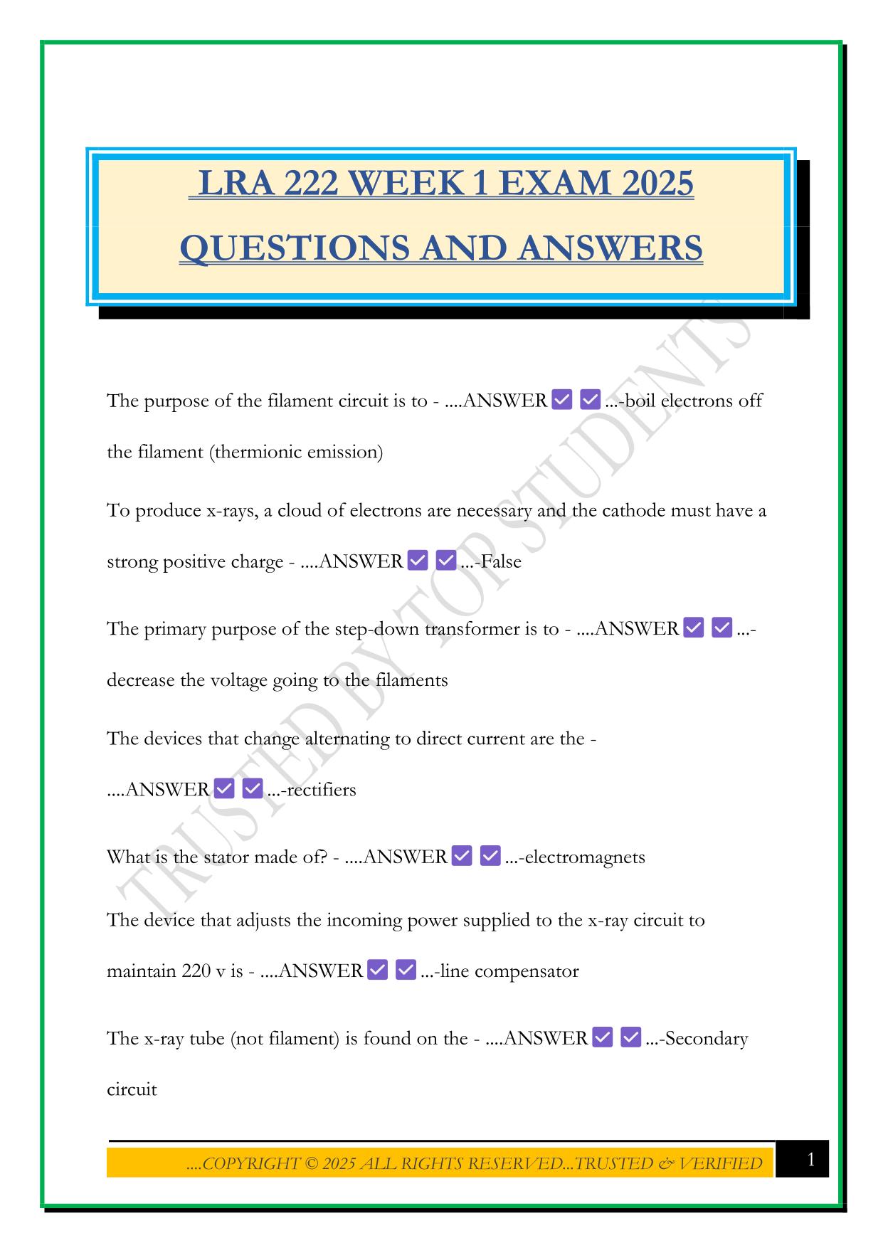 LRA 222 WEEK 1 EXAM 2025 QUESTIONS AND ANSWERS