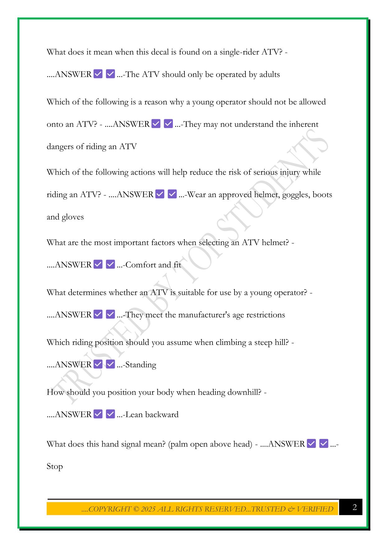 WISCONSIN ATV EXAM 2025 QUESTIONS AND ANSWERS